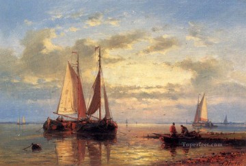 穏やかなアブラハム・ハルク・シニアのボートの海の風景 Oil Paintings